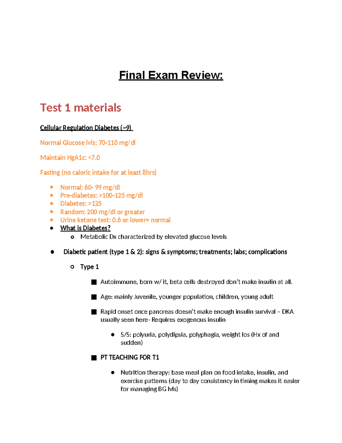Nur 155 Final Exam Review: Key Concepts on Diabetes and Perfusion - Studocu