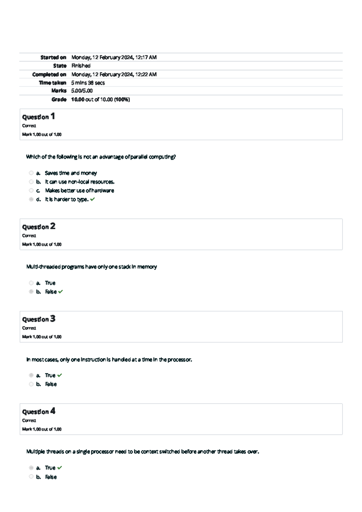 Self-Quiz Unit 2 Attempt Review & Results Summary - Studocu
