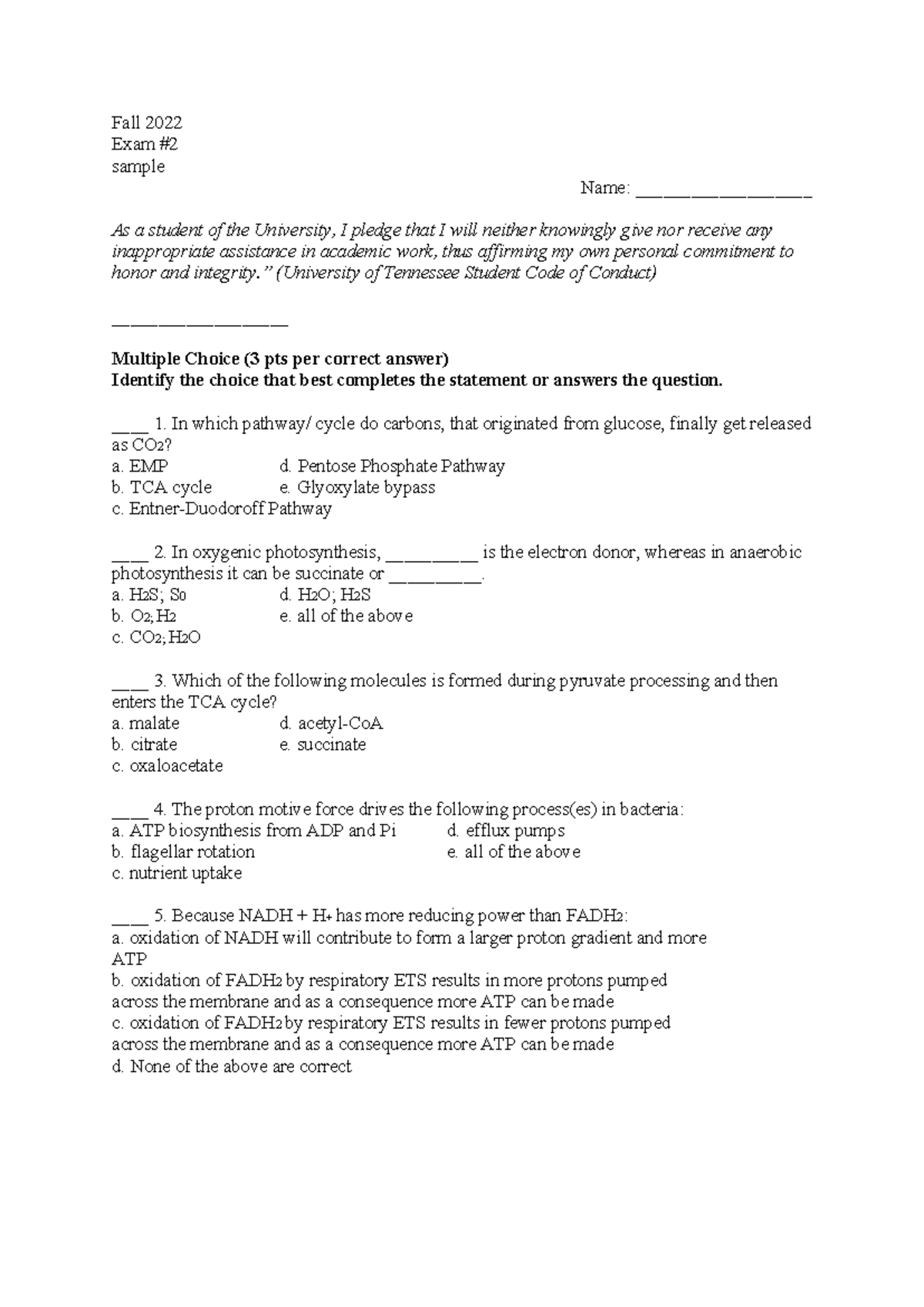 Fall 2022 BIOL 101 Exam 2 Sample Questions and Topics - Studocu