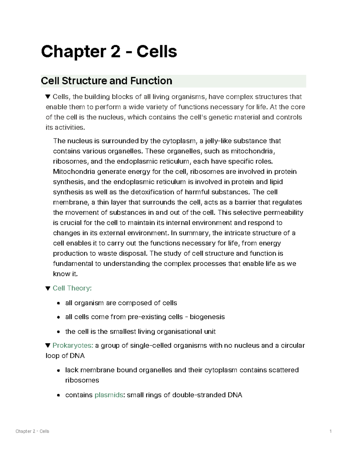 Chapter 2 Cells: Structure, Function, and Transport Mechanisms - Studocu