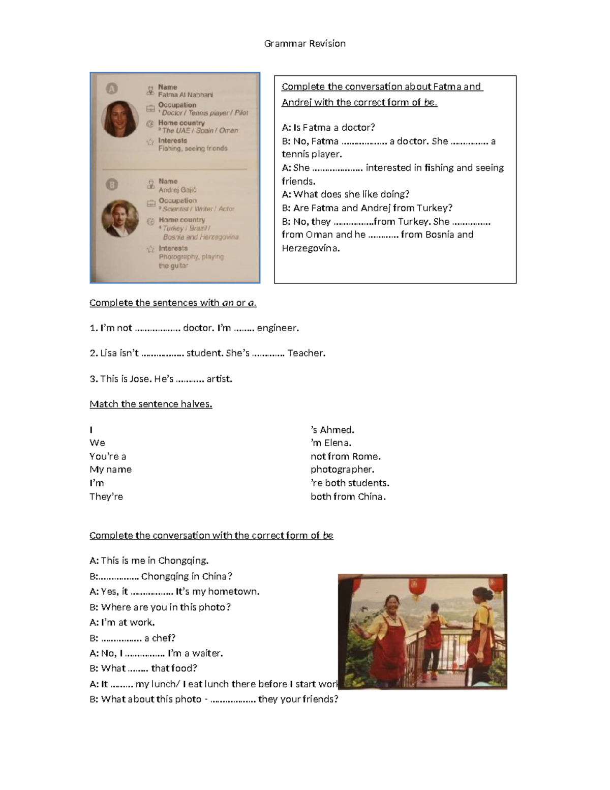 Grammar Revision: Complete Conversations and Exercises on 'Be' and ...