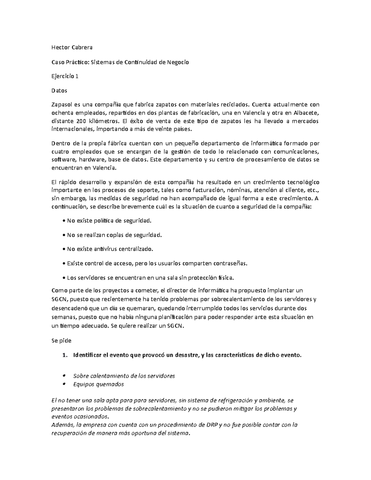 Caso Práctico 2 - continuidad de negocio - Hector Cabrera Caso Práctico ...