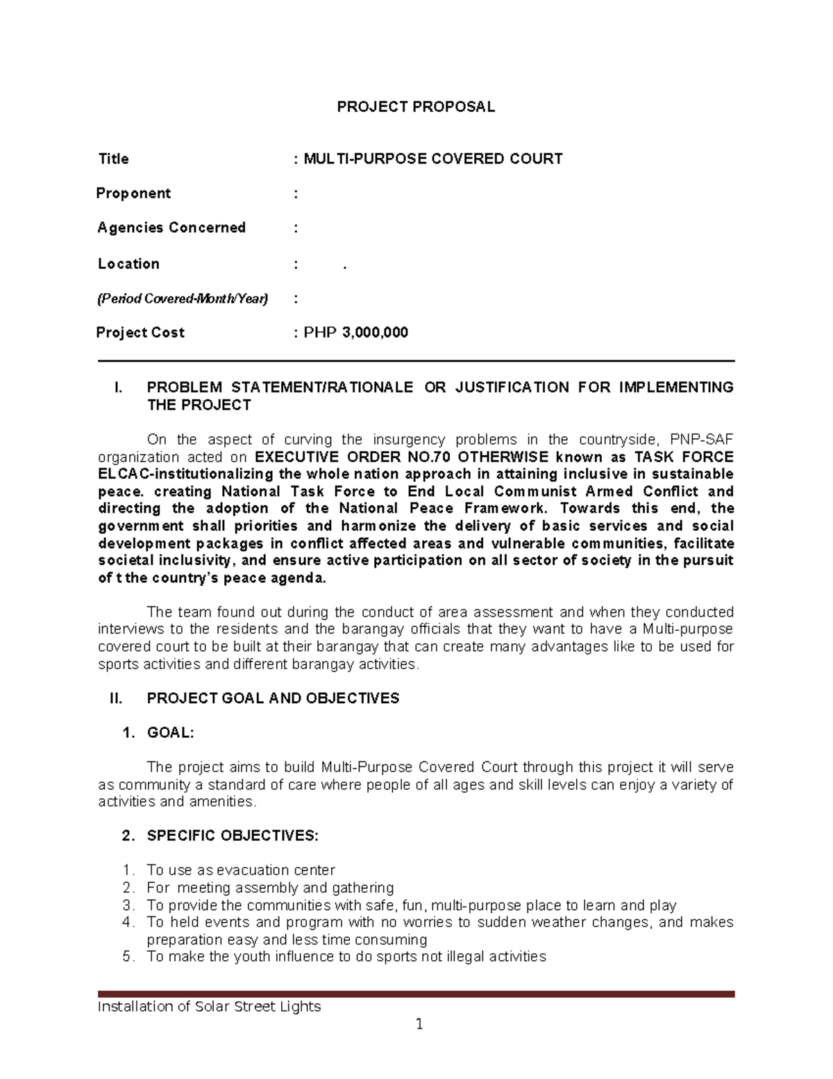 593407310 Project Proposal: Building a Multi-Purpose Covered Court ...