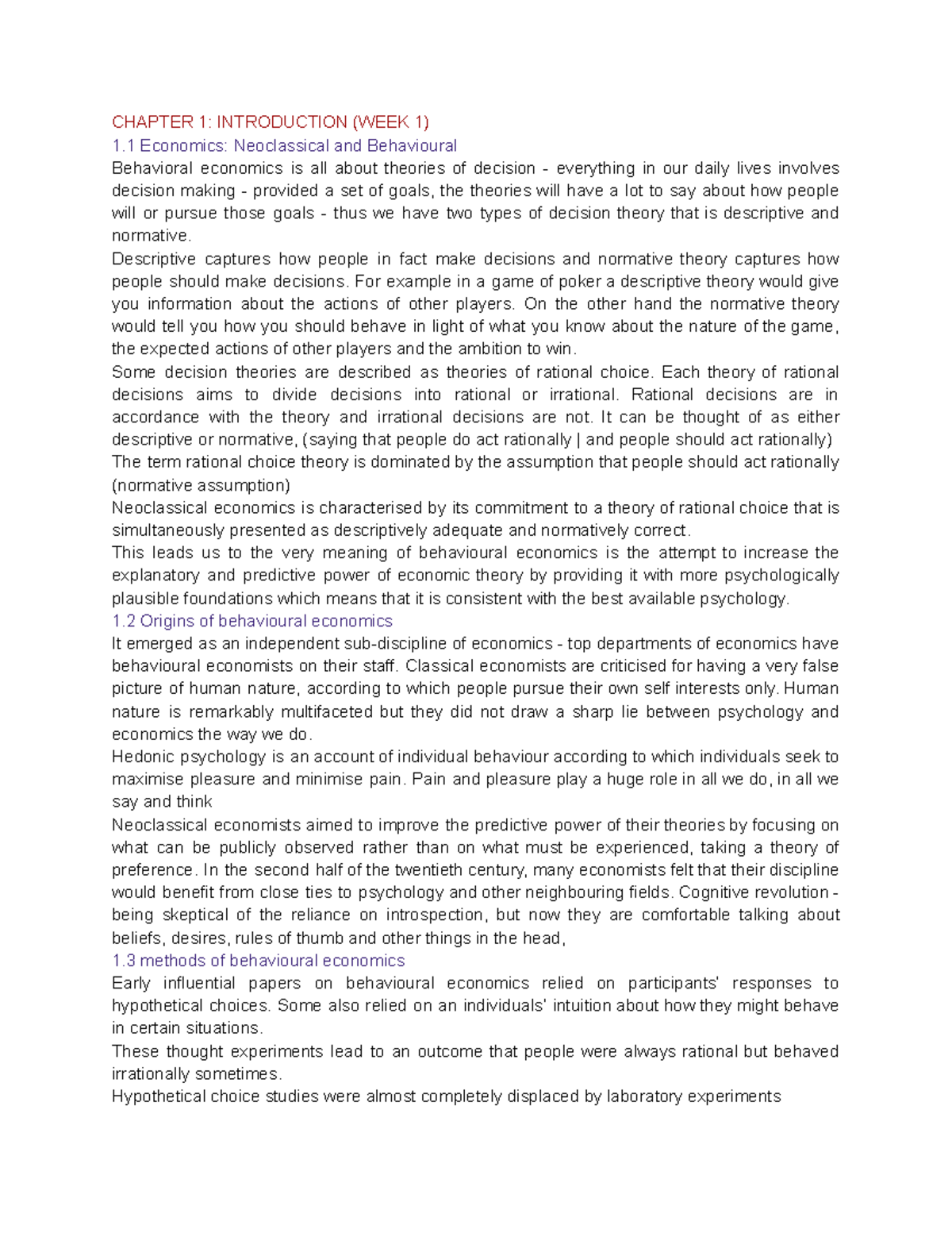 Behavioural Economics: Chapter 1 Introduction & Key Concepts (WEEK 1 ...