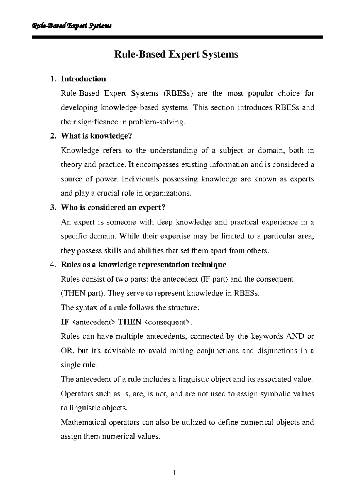 Rule-based expert systems: An overview and applications in AI - Studocu