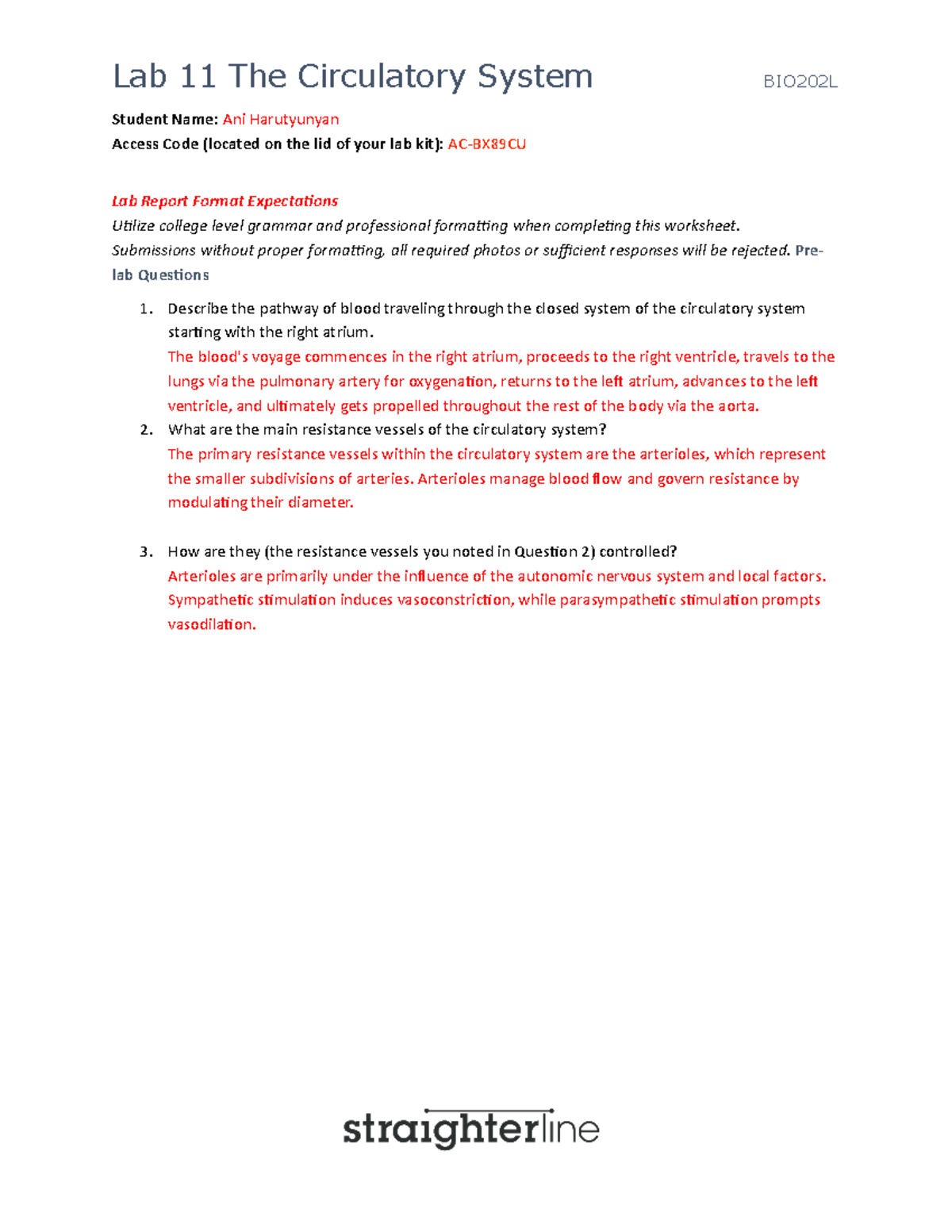 BIO202 Lab 11 - LAB 11 - Student Name: Ani Harutyunyan Access Code ...