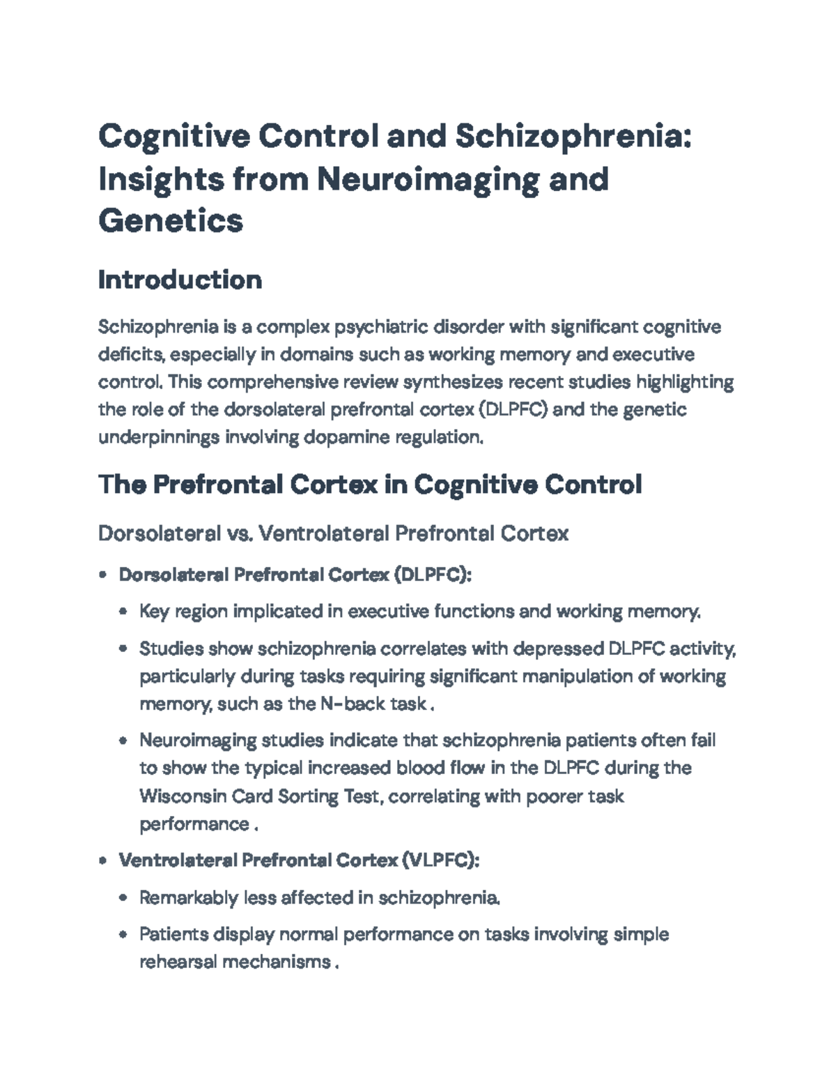 Cognitive Control Deficits in Schizophrenia: Neuroimaging & Genetics ...