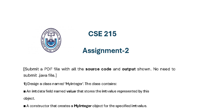 CSE 215 Assignment 2 - Comprehensive Guide to Class Design and ...
