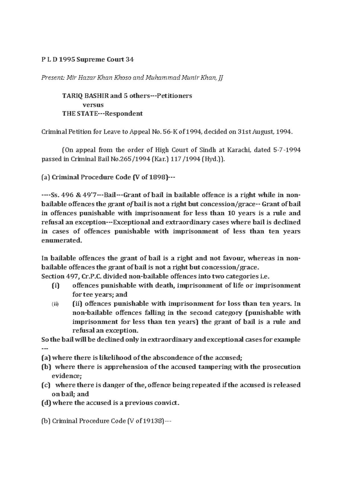 P L D 1995 SC 34: Analysis of Bail Rights in Criminal Law - Studocu