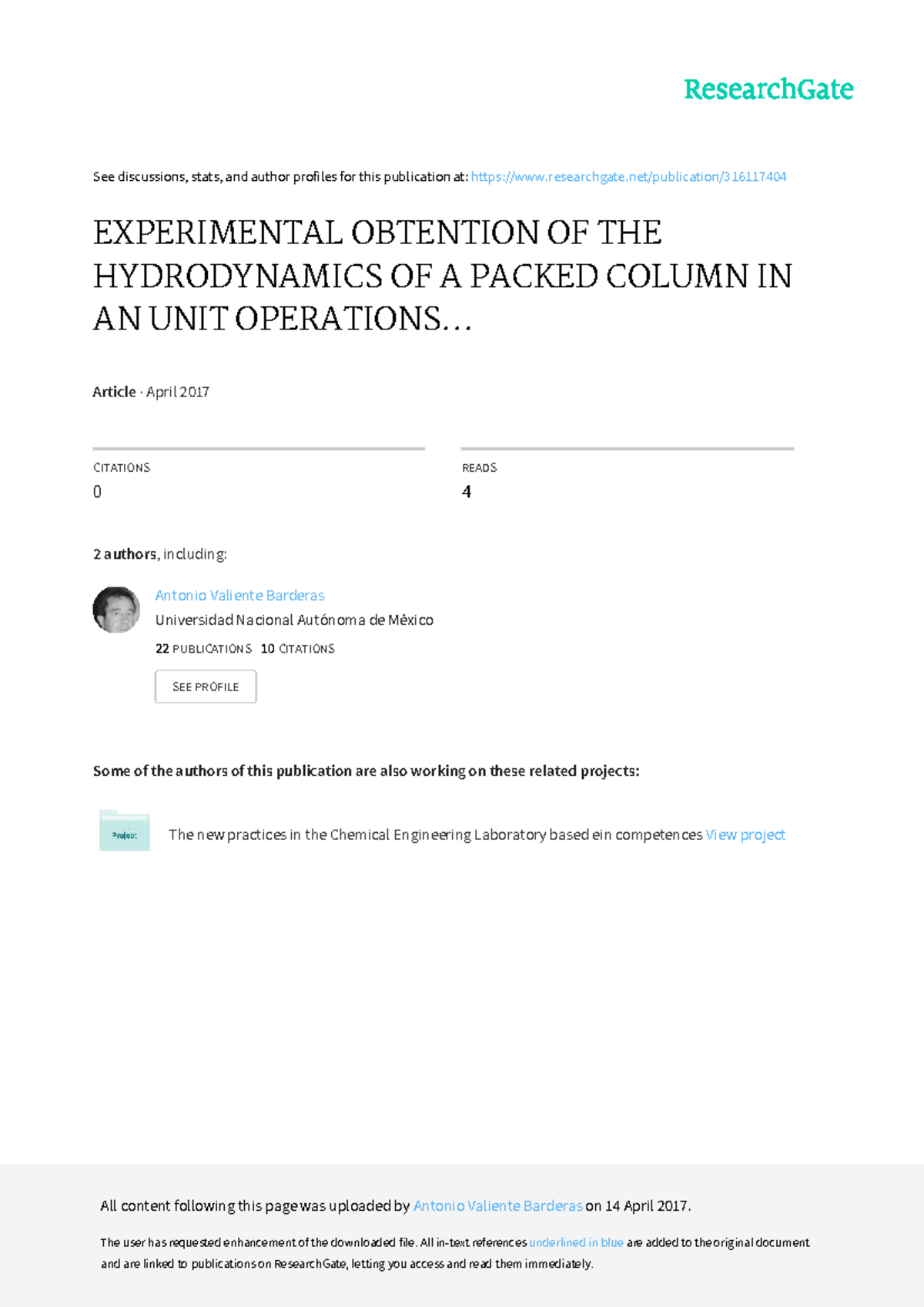 Experimental Study on Hydrodynamics of Packed Columns in Unit ...