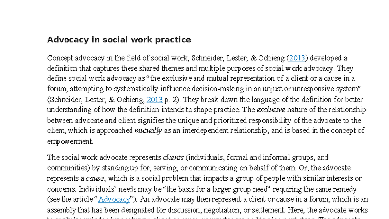 SWK 101: Understanding Advocacy in Social Work Practice - Studocu
