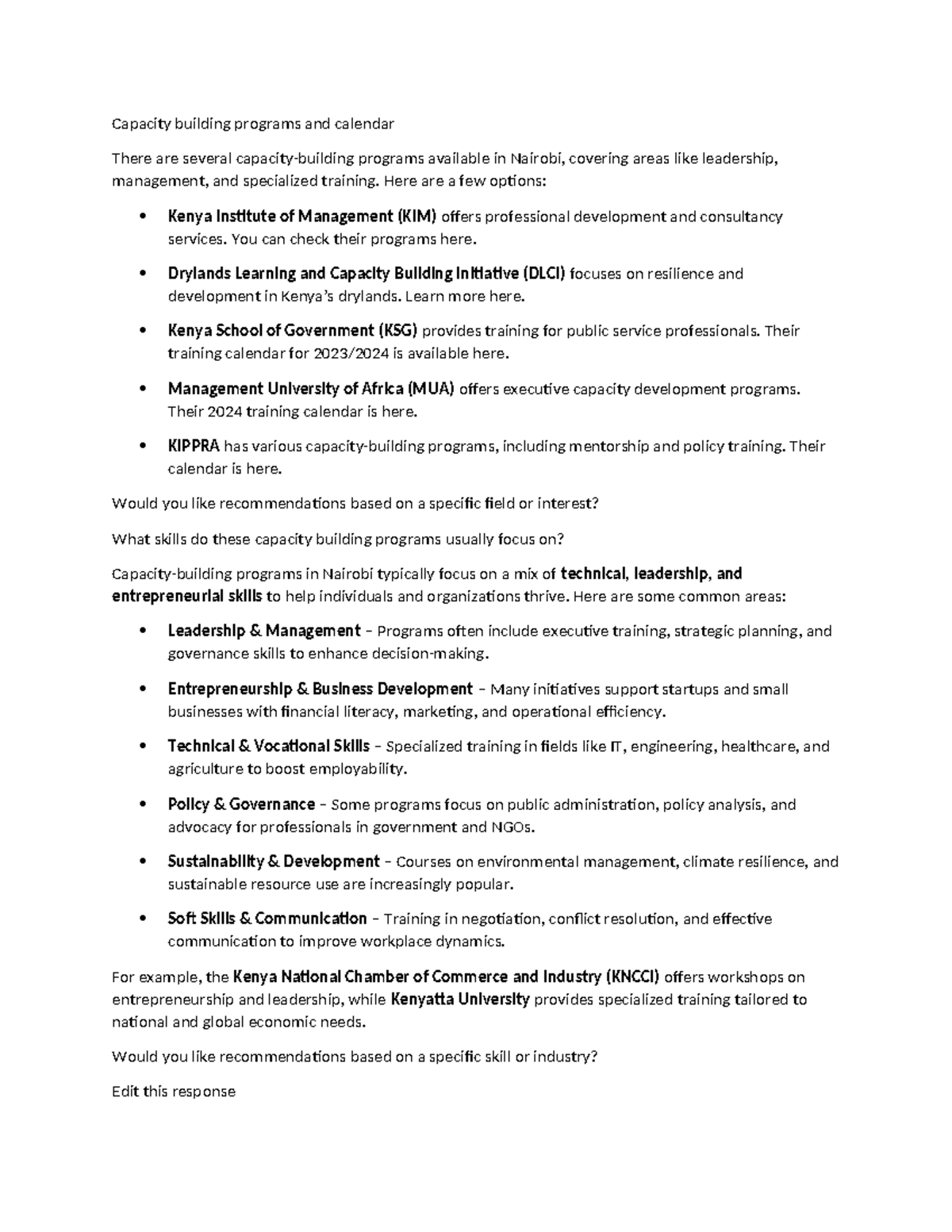 Capacity Building Programs in Nairobi: Overview and Calendar - Studocu