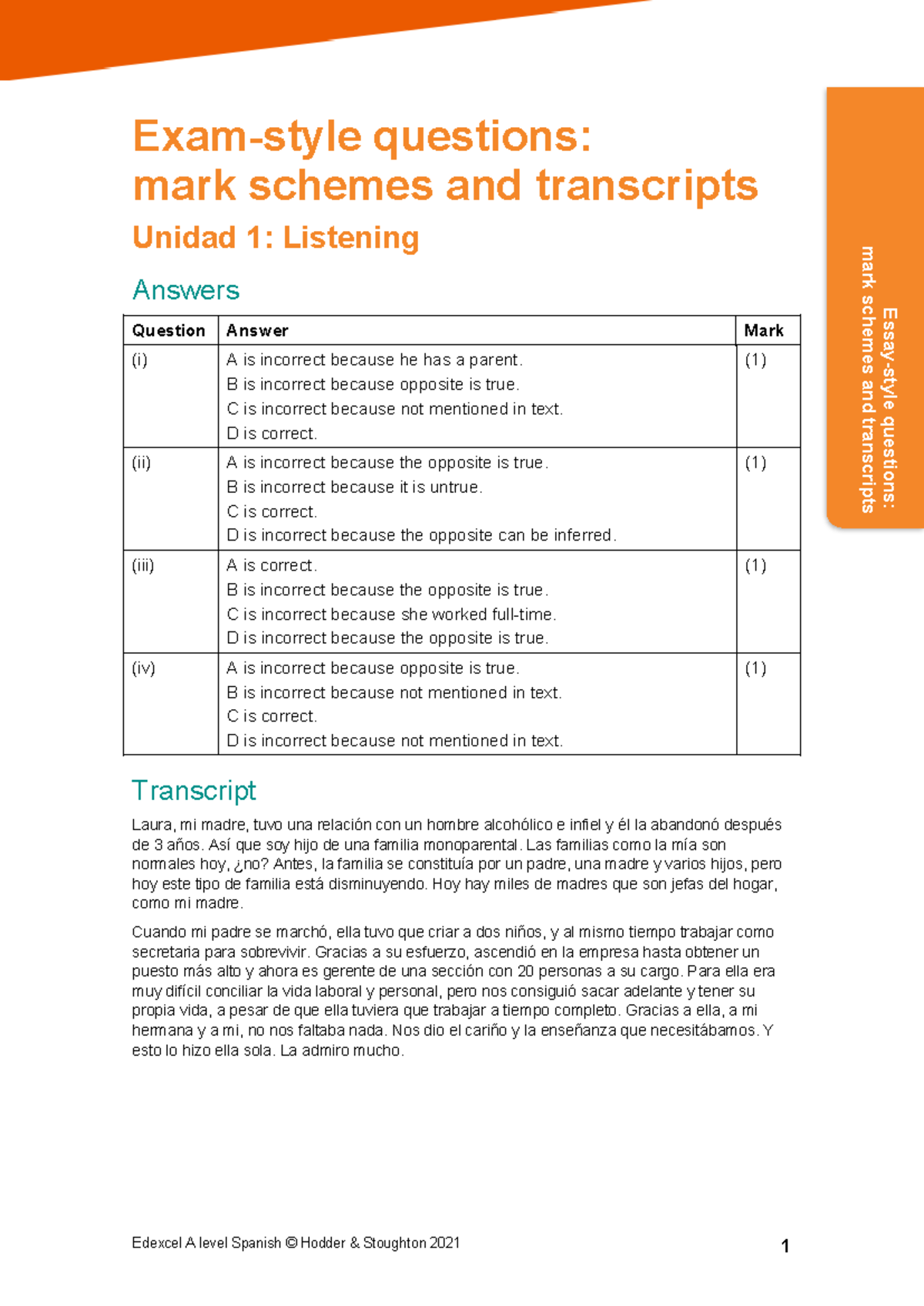 U1 Edexcel A Level Spanish Listening Q&A & Transcript - Studocu