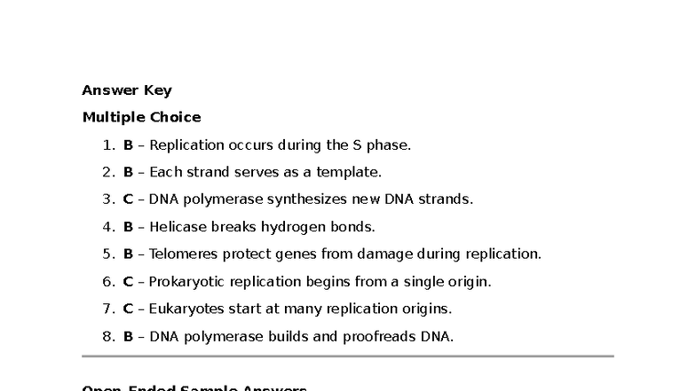 13.3 - LRQ Answer Key: DNA Replication Concepts and Mechanisms - Studocu