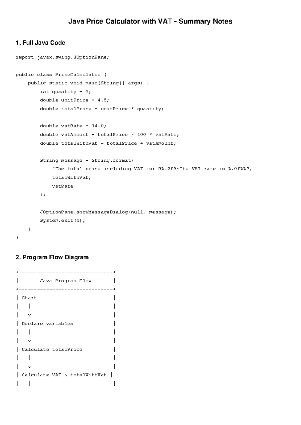 Java Price Calculator Notes Complete - Java Price Calculator with VAT ...