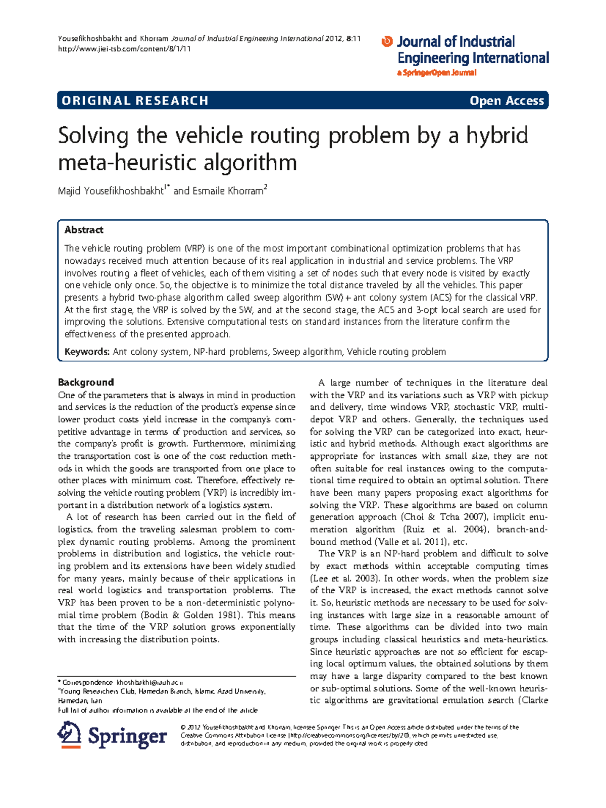 5. Solving the Vehicle Routing Problem with a Hybrid Algorithm: A Study ...