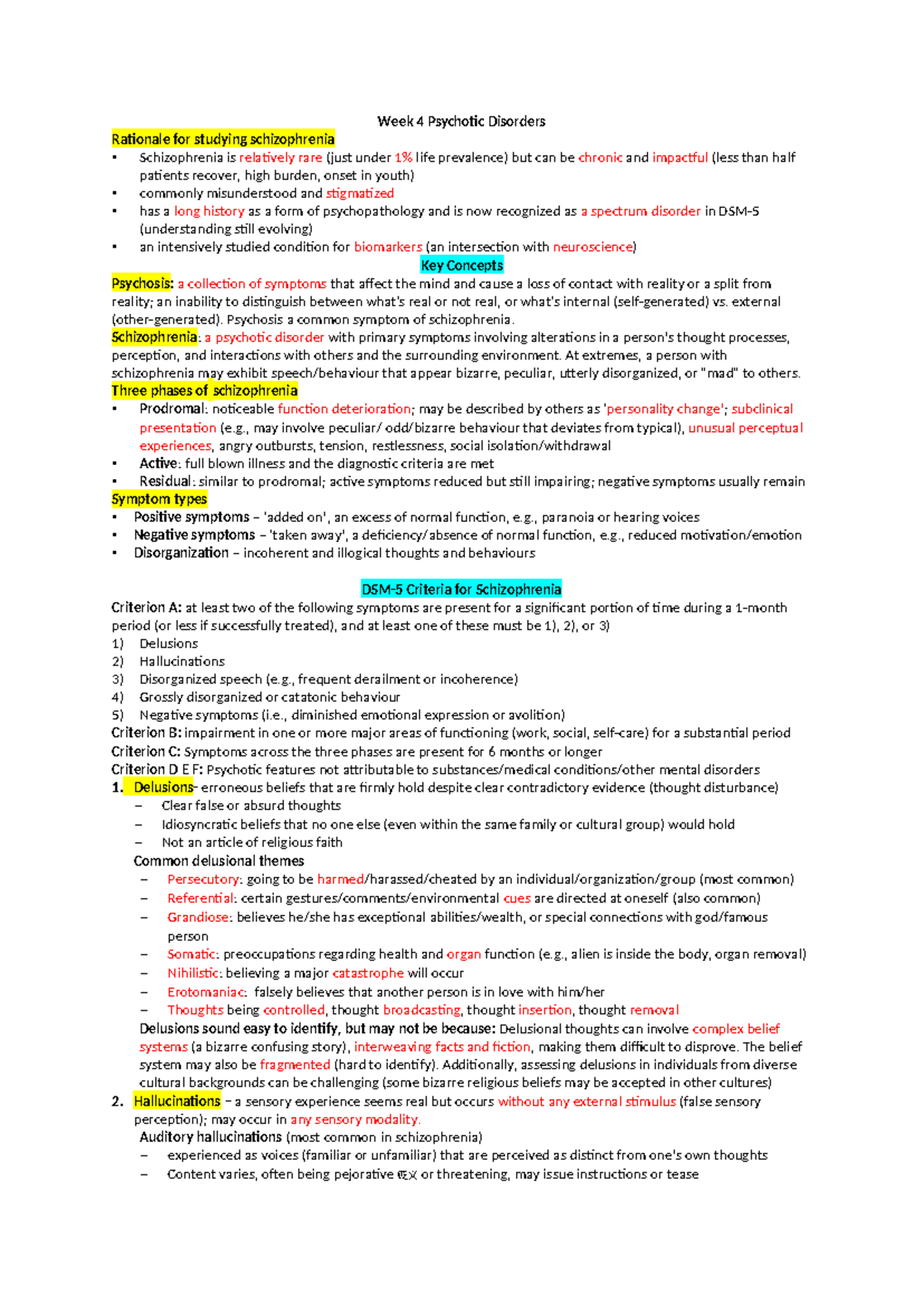 Week 4 Lecture Notes: Understanding Schizophrenia & Psychotic Disorders ...