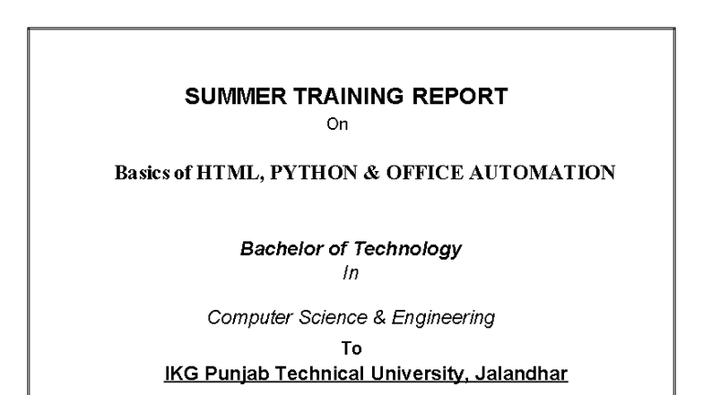 Kushal IPT - Hfkdk - SUMMER TRAINING REPORT On Basics of HTML, PYTHON ...