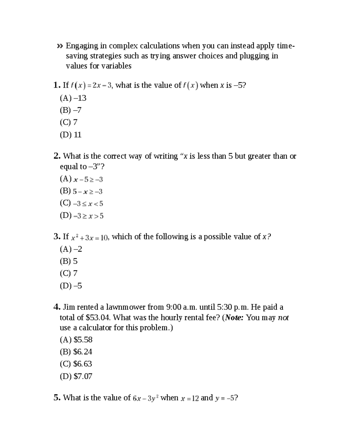 GED Math Practice Questions and Strategies - Studocu