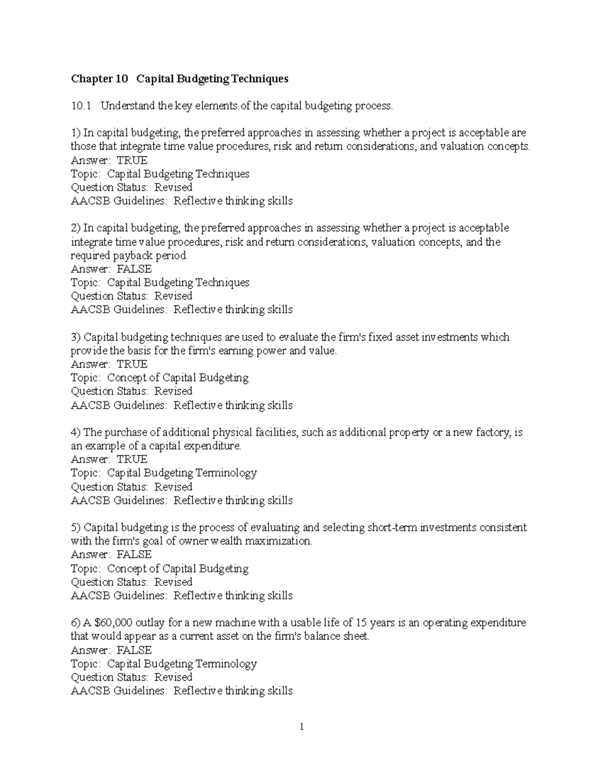 Chapter 10 - Test Bank for Capital Budgeting in Managerial Finance ...