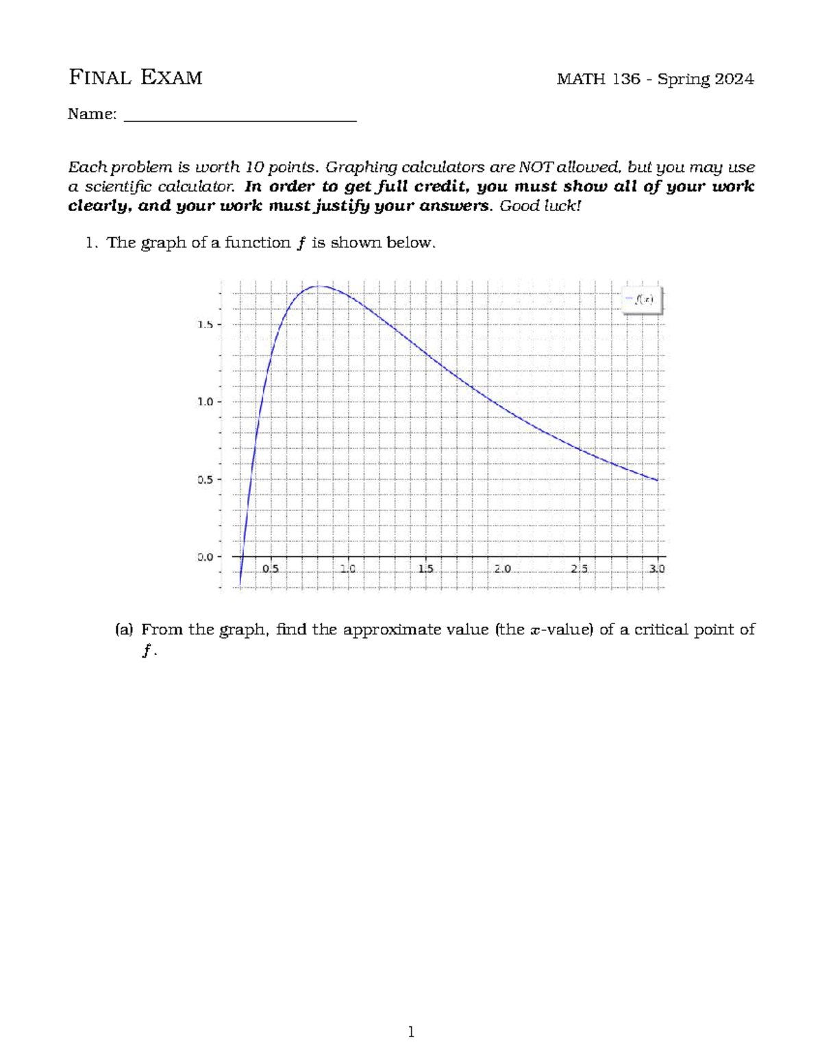 FINAL EXAM MATH 136 - Spring 2024 - Studocu