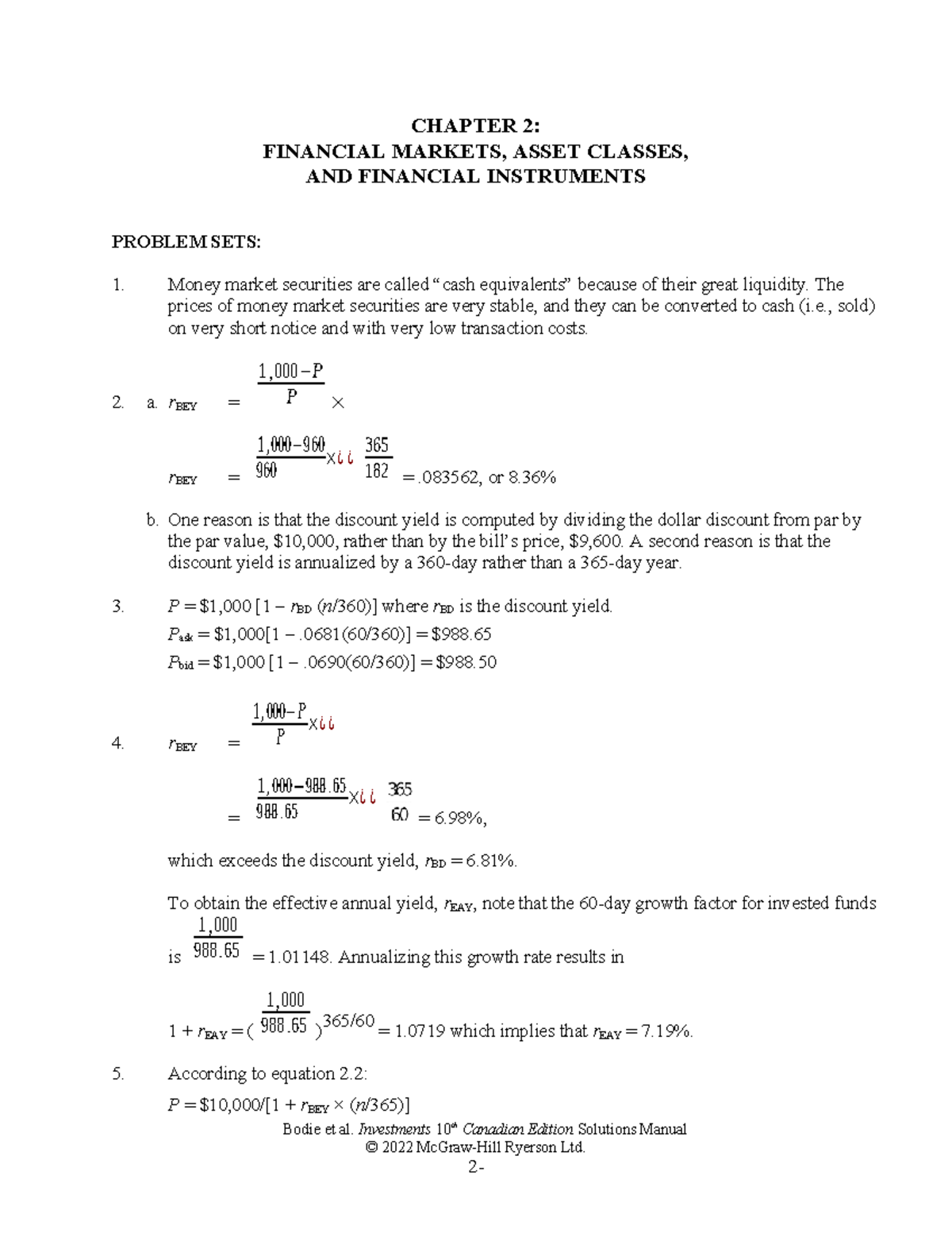 CH02: Financial Markets & Instruments Problem Set Solutions - Studocu
