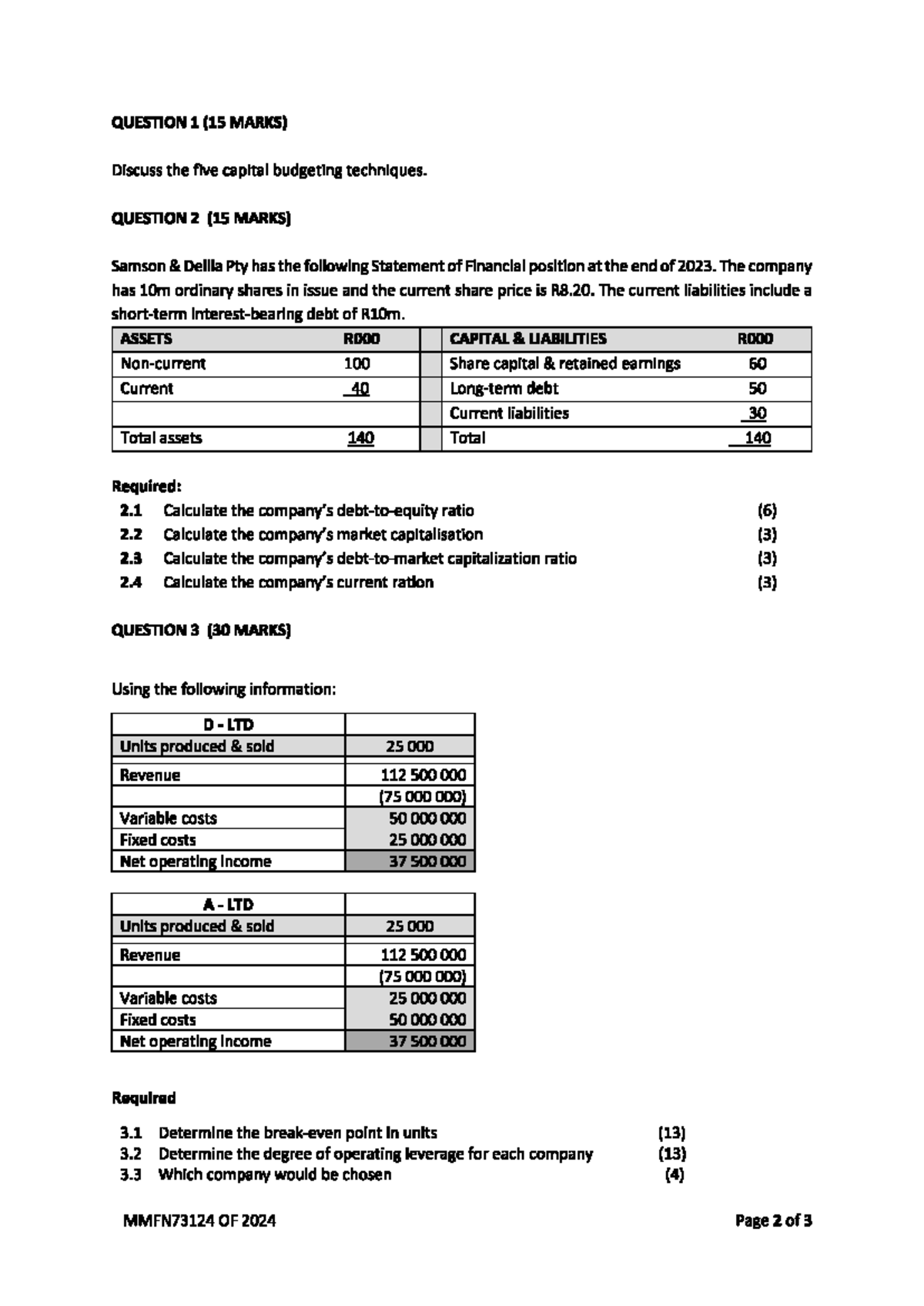 Capital budgeting techniques and financial analysis - MMFN73124 - Studocu