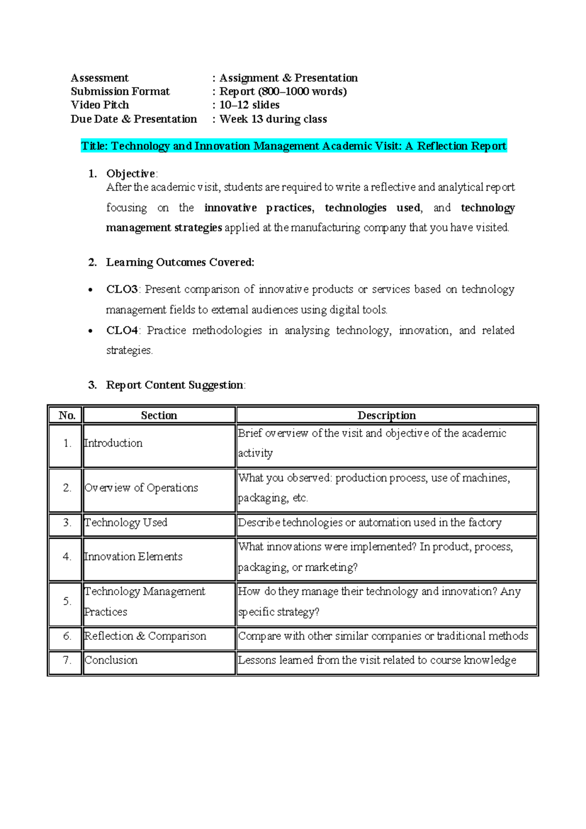 Technology and Innovation Management: Reflection Report Assignment ...