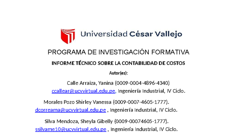 Informe Técnico sobre la Contabilidad de Costos - Ingeniería Industrial ...