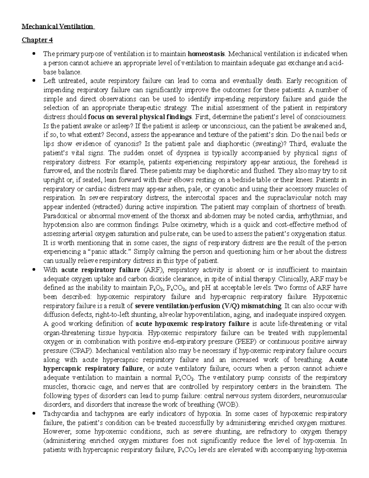 Mechanical Ventilation Insights: Key Concepts from Chapter 4 - Studocu