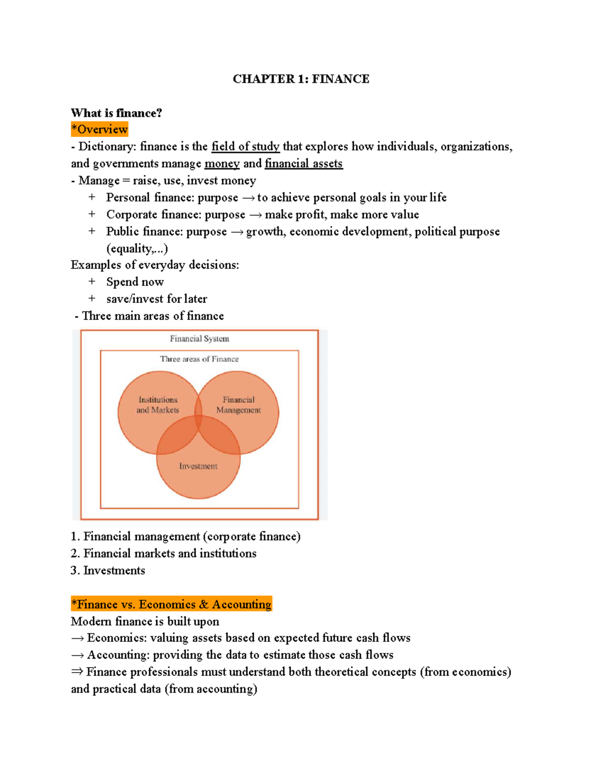 Comprehensive Notes on Finance and Money (FIN 101) - Studocu