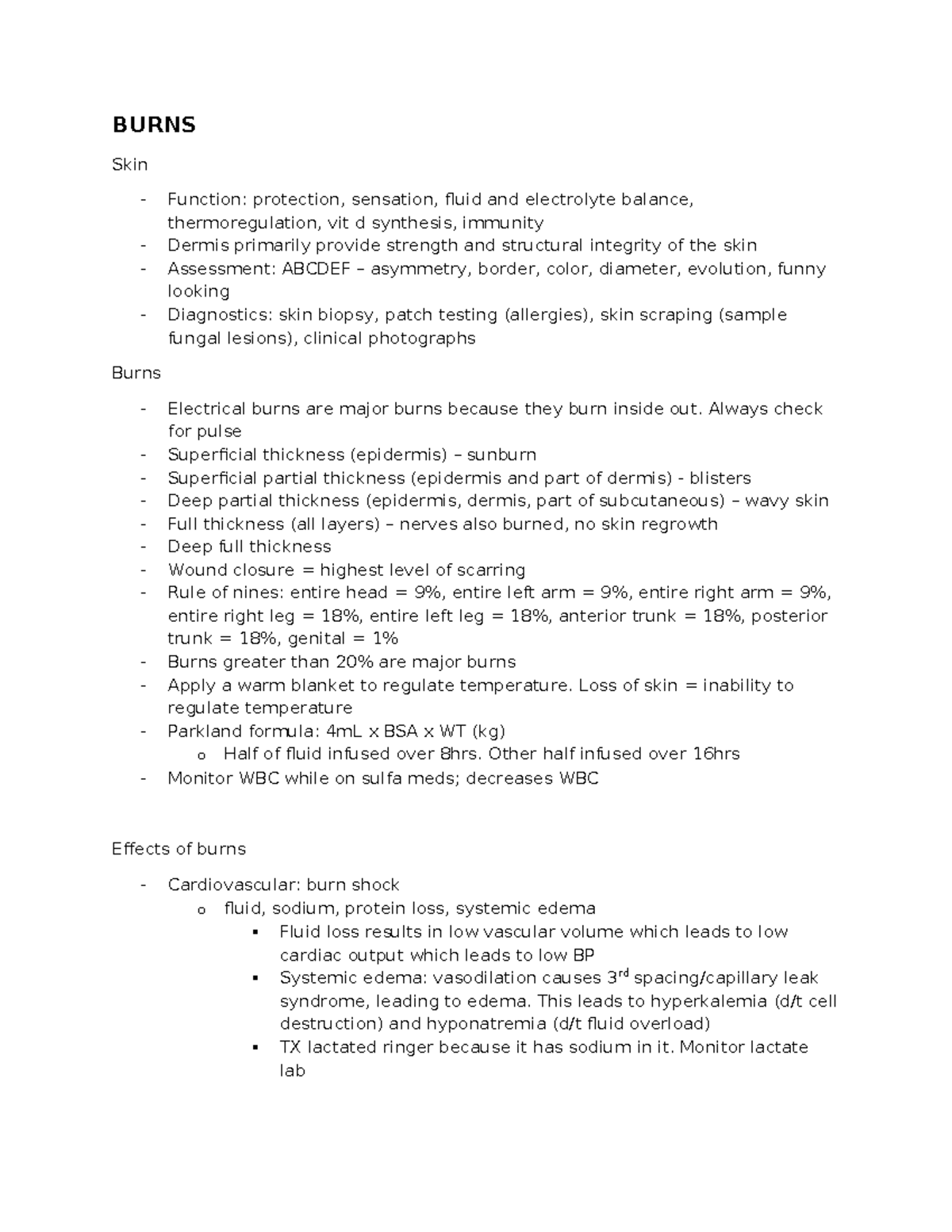 Mod 1-4: Comprehensive Notes on Burns and Related Conditions for ...