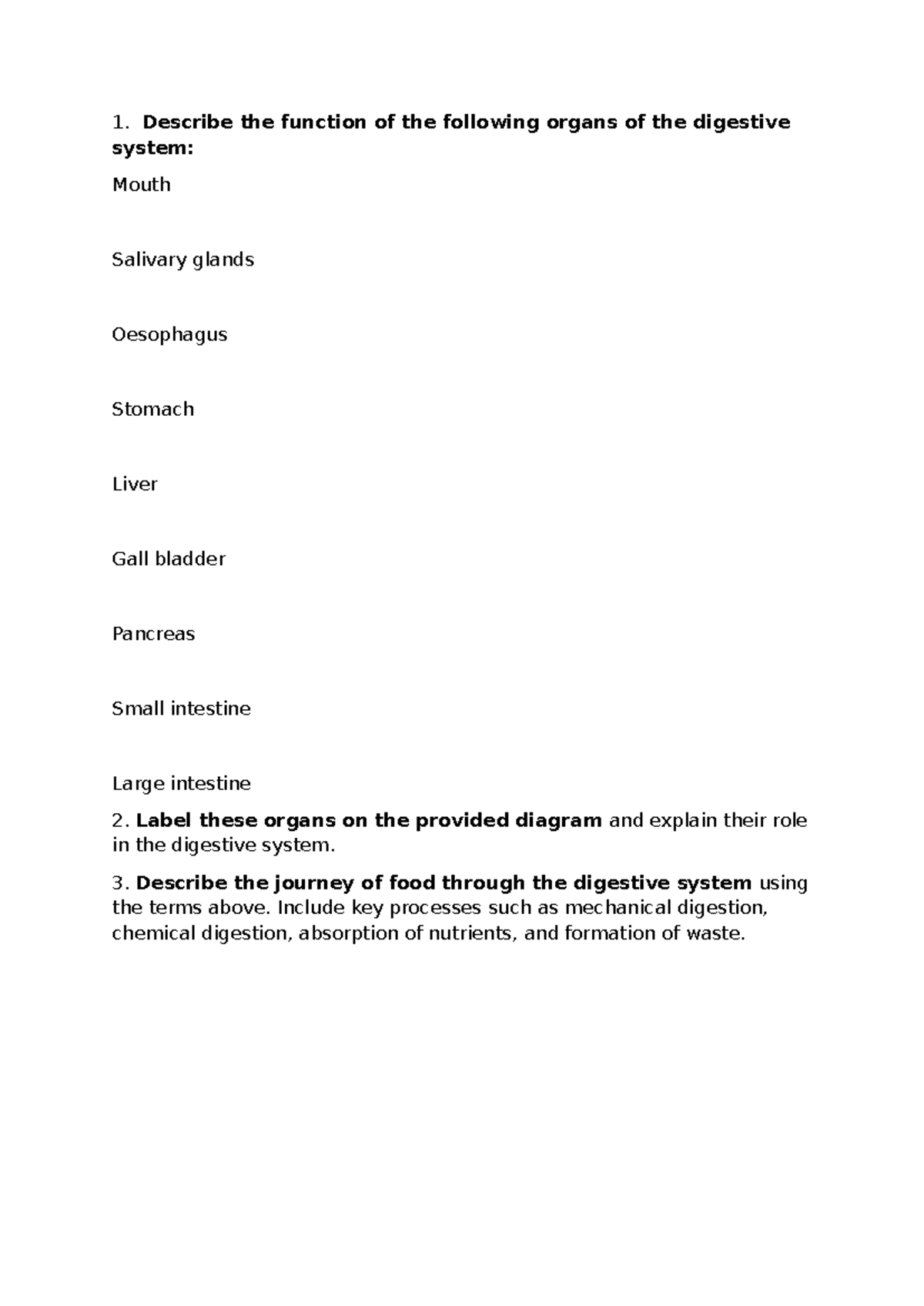 3.5 The digestive system - TCH2002 - Describe the function of the ...