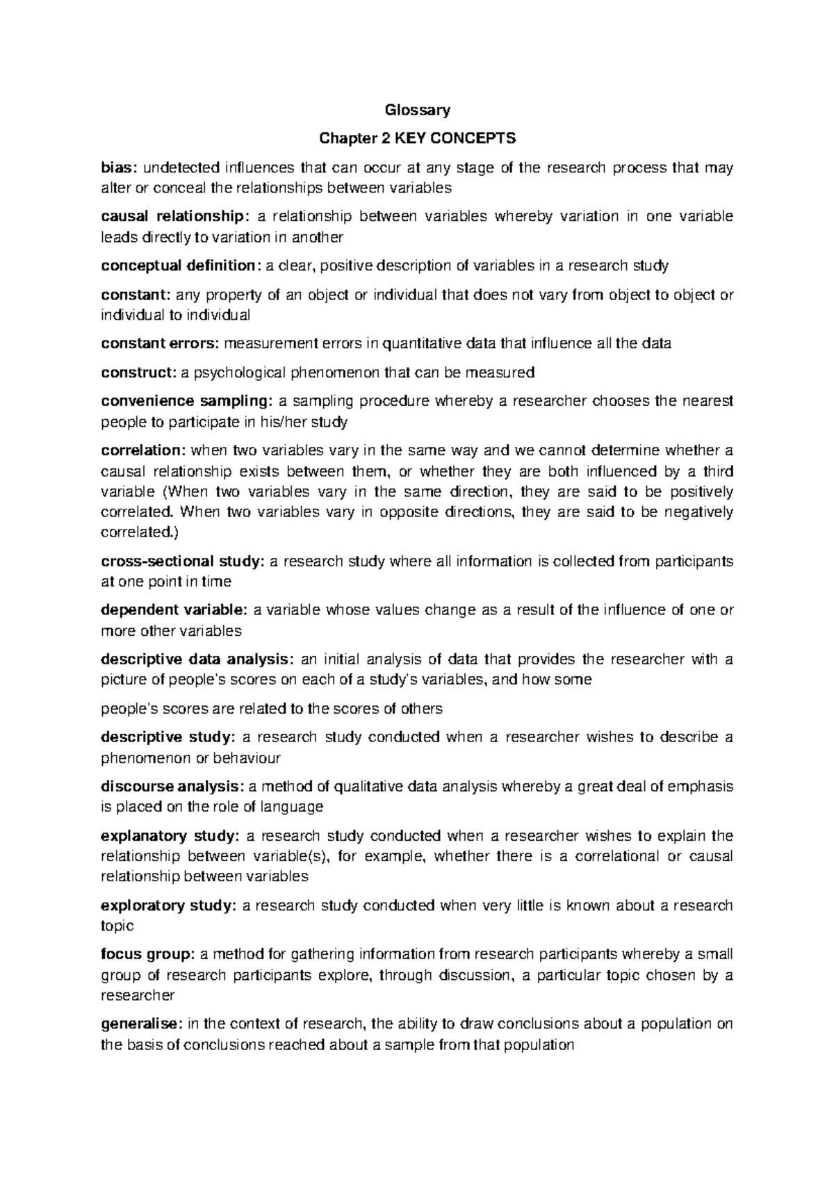 Glossary of Key Concepts for Chapters 2-8 in Psychology (PSY 101) - Studocu