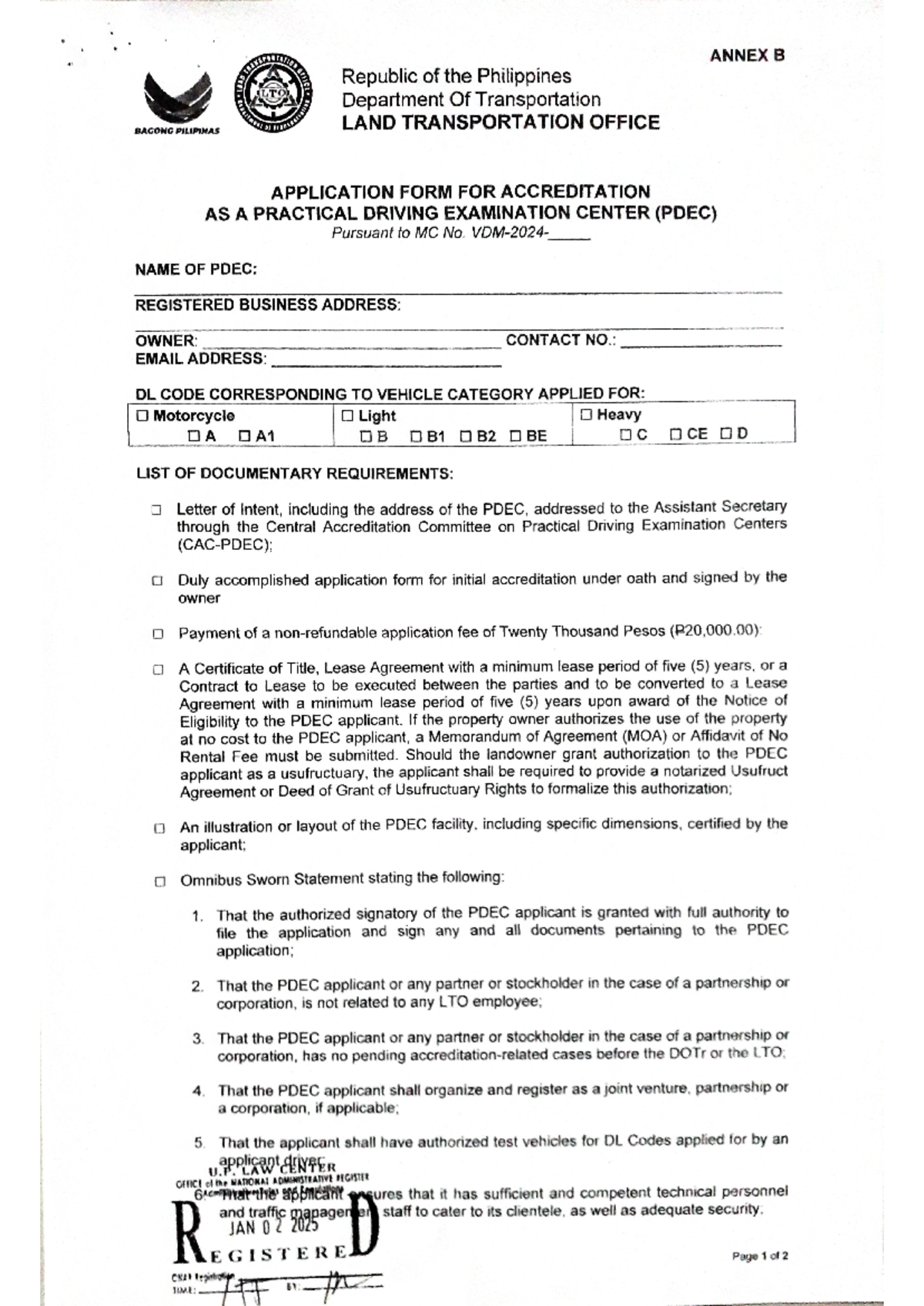 PDEC Accreditation Application Form - LTO Requirements and Guidelines ...
