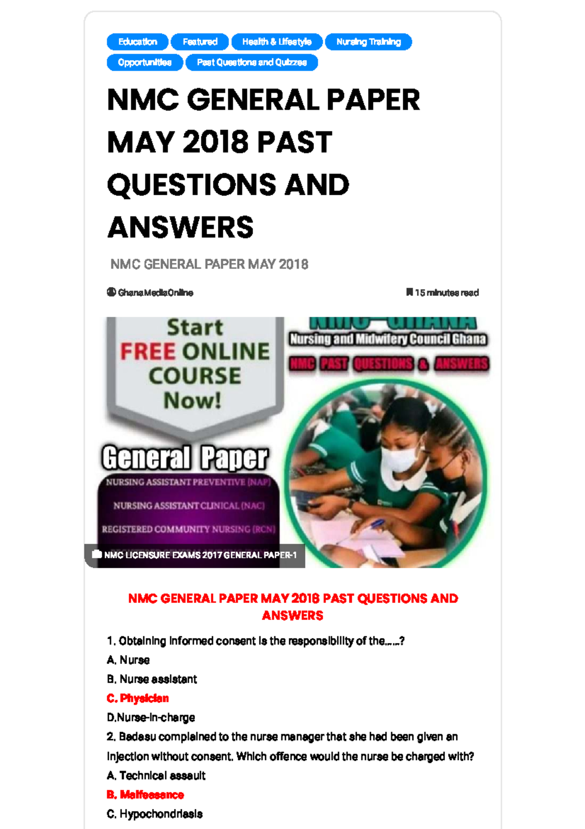 NMC GENERAL PAPER MAY 2018 PAST QUESTIONS AND ANSWERS - Studocu