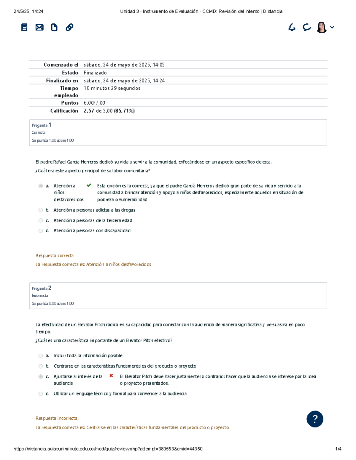 Unidad 3 - Instrumento de Evaluación CCMD: Revisión del Intento ...