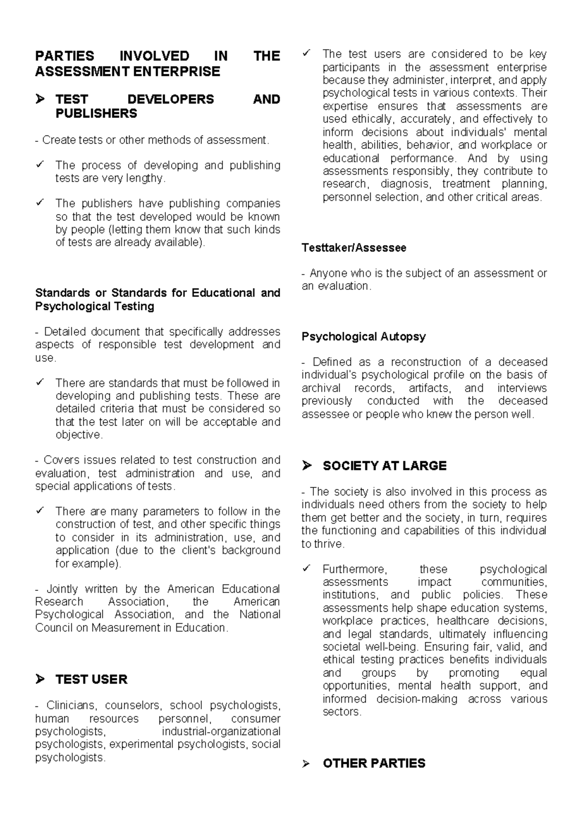 Psych ASS - Key Parties in the Assessment Process Explained - Studocu