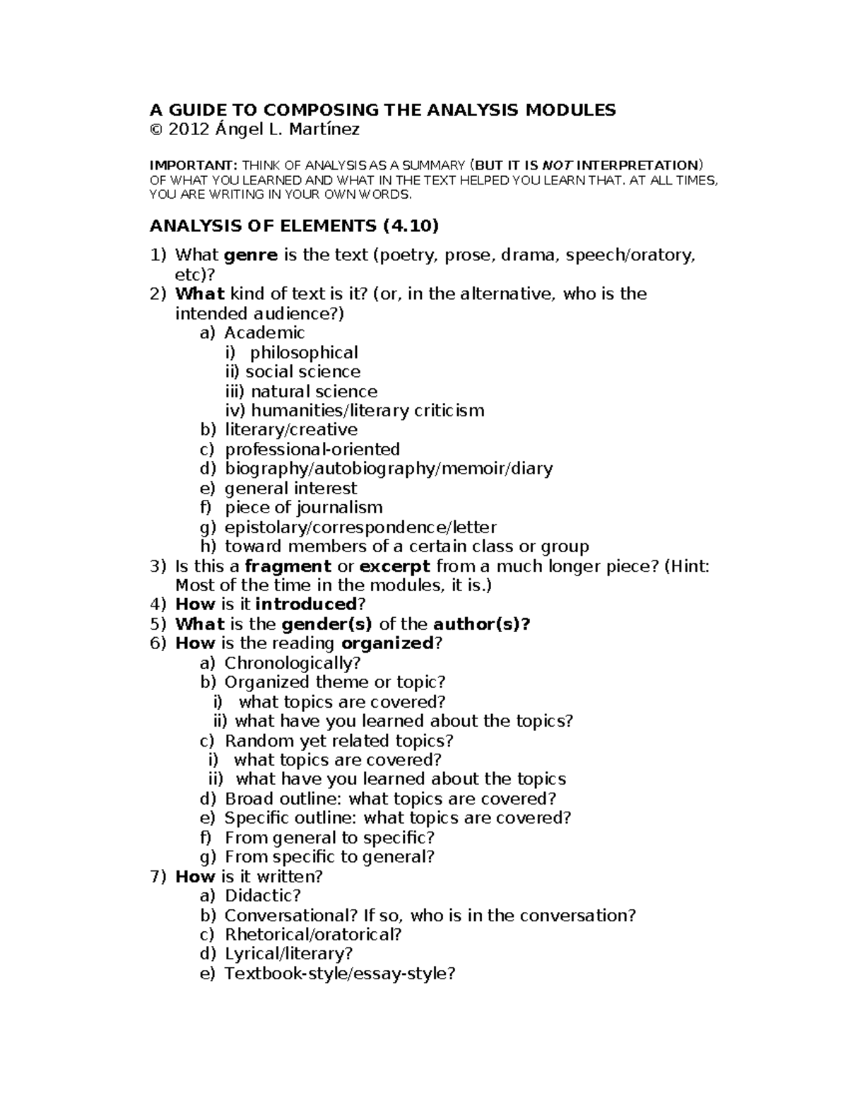 Analysis of Elements Analysis of Relatio - A GUIDE TO COMPOSING THE ...