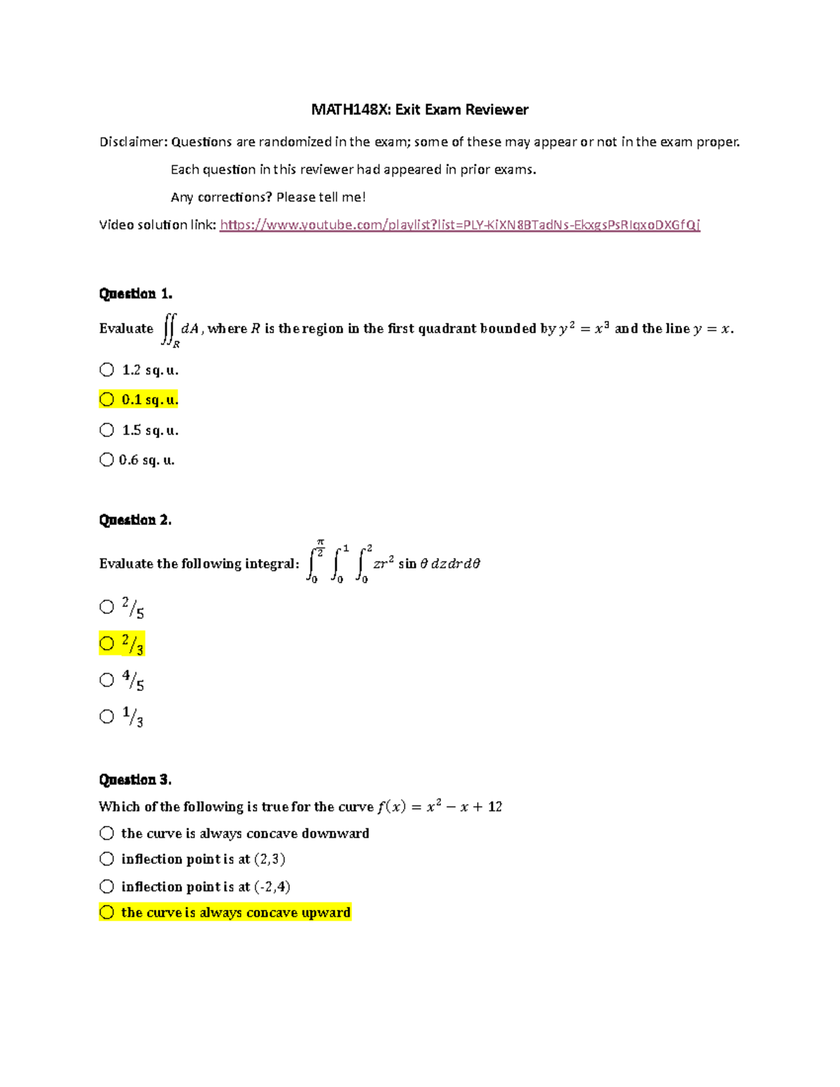 MATH148X Reviewer 1 - MATH148X: Exit Exam Reviewer Disclaimer ...