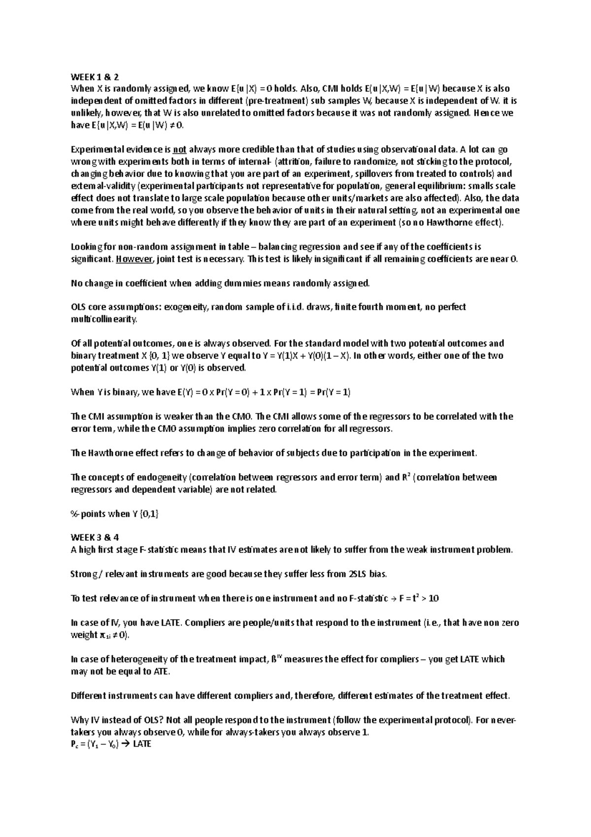Applied Financial Econometrics (AFE) Mid-Term Summary Notes - Studeersnel