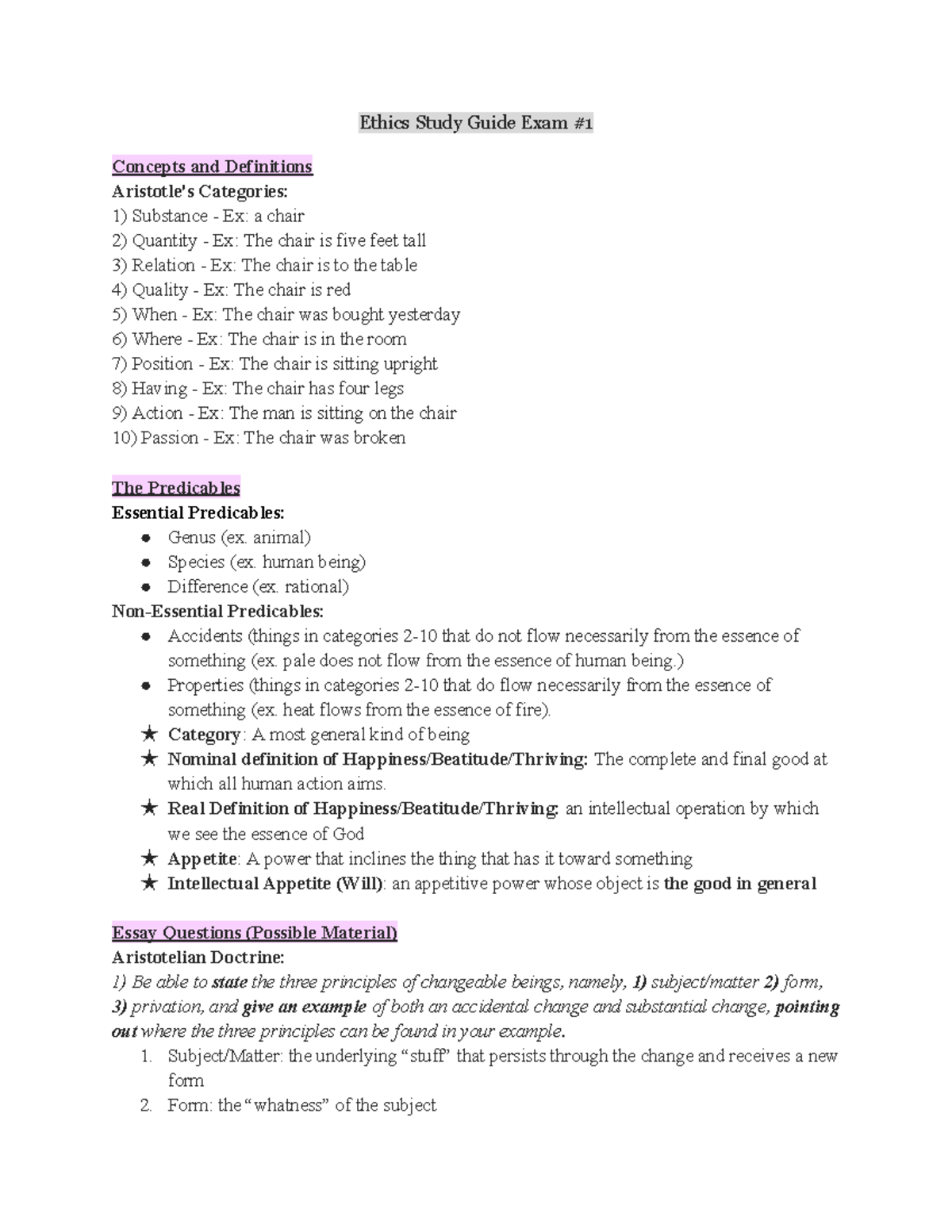 Ethics Study Guide: Exam #1 - Key Concepts & Essay Questions - Studocu