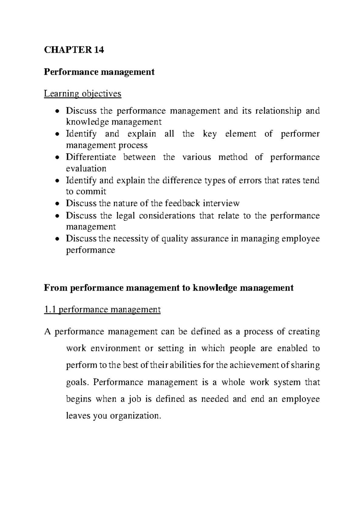 Chapter 14 HRM - Performance Management Overview & Key Concepts - Studocu