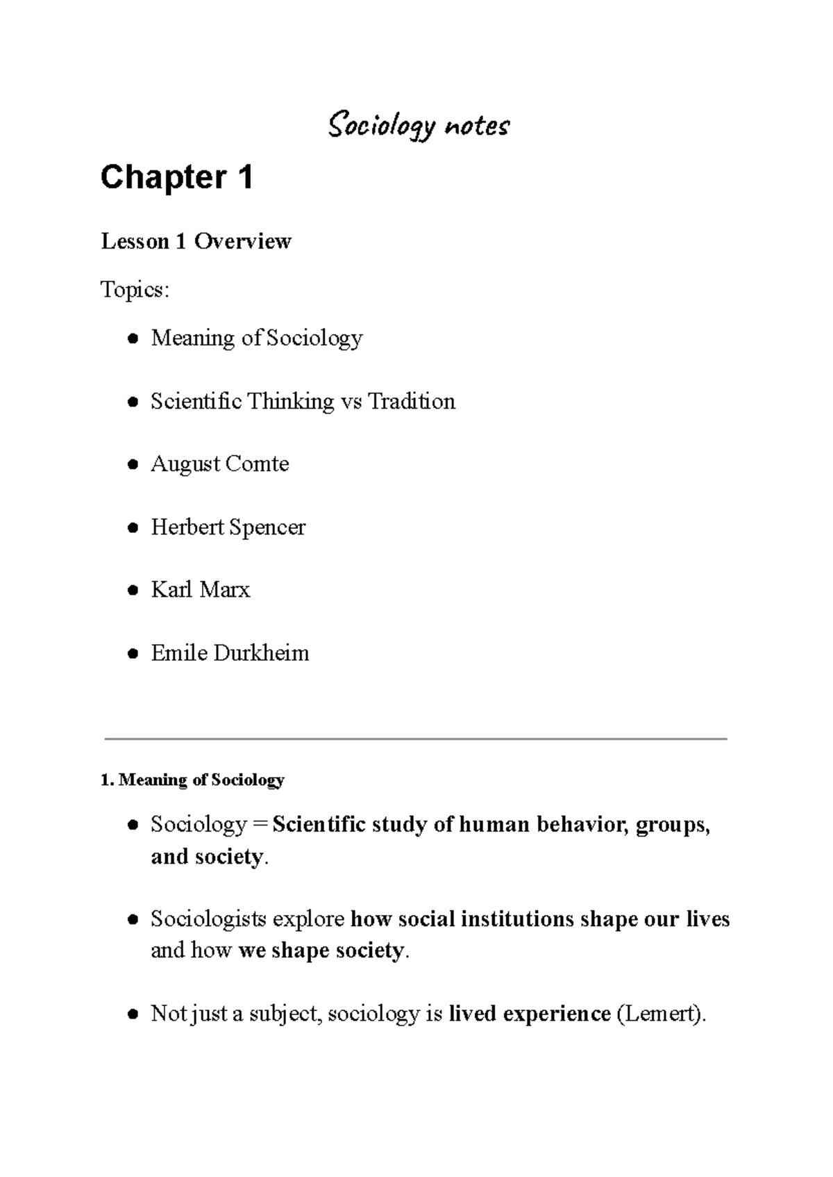 Sociology Notes SOC101: Chapter 1-4 Overview and Key Concepts - Studocu