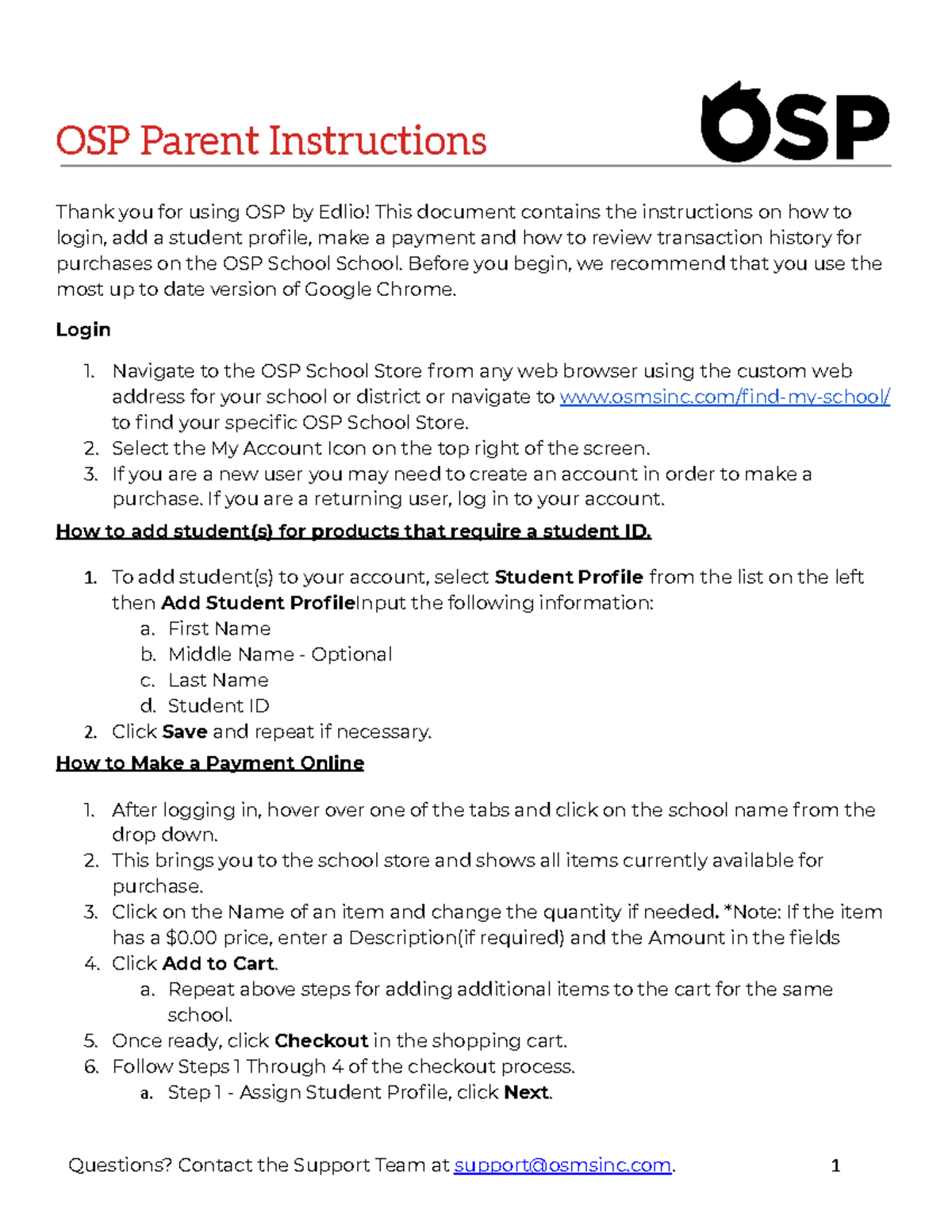 OSP Parent Instructions: How to Access and Use the OSP School Store ...