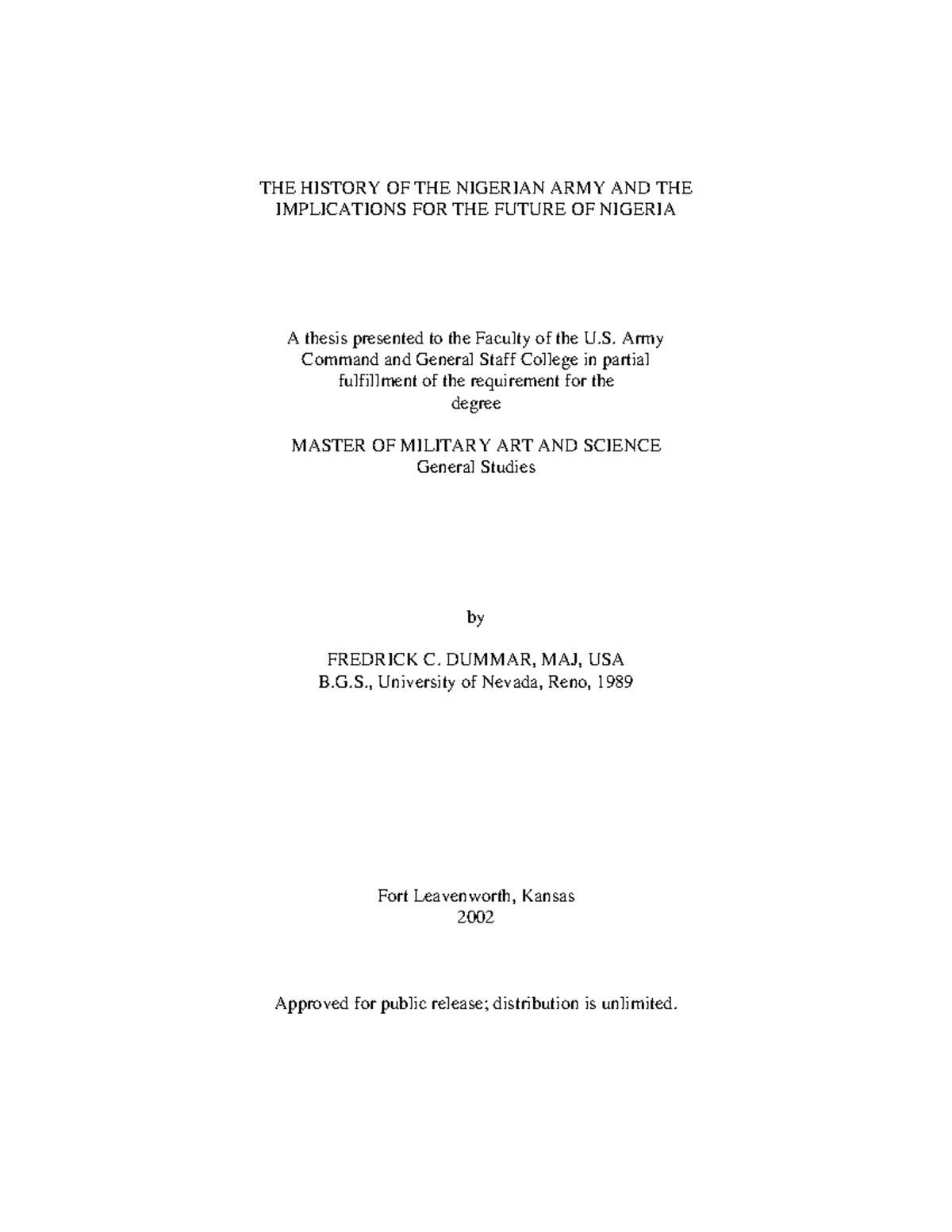 MMAS Thesis: Analyzing the Nigerian Army's History and Future ...