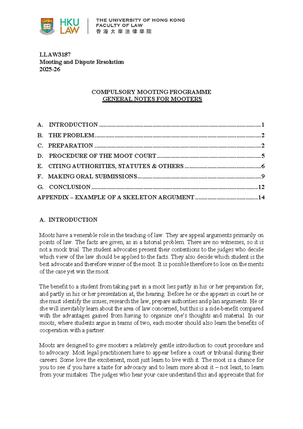 LLAW3187 Mooting and Dispute Resolution: Essential General Notes for ...