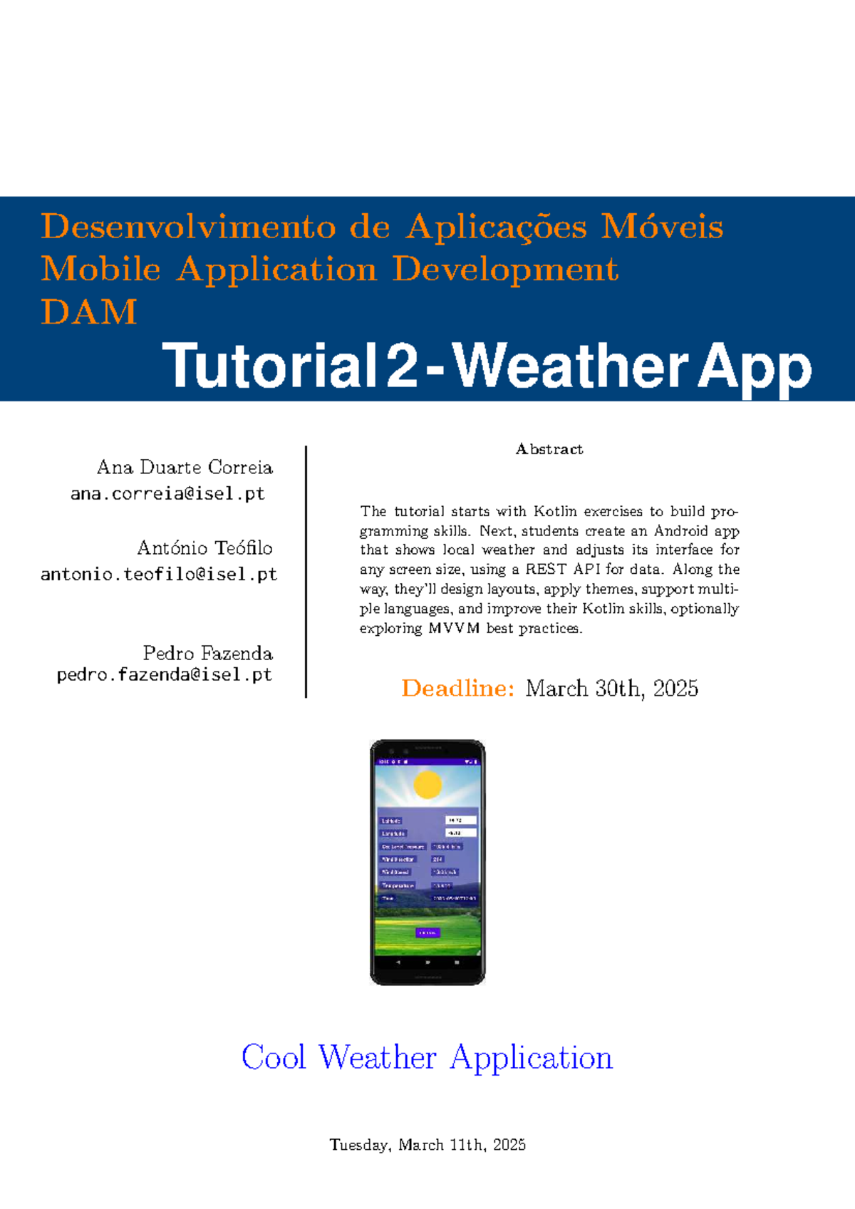 Cool Weather Application Tutorial 2 - DAM Programming with Kotlin - Studocu