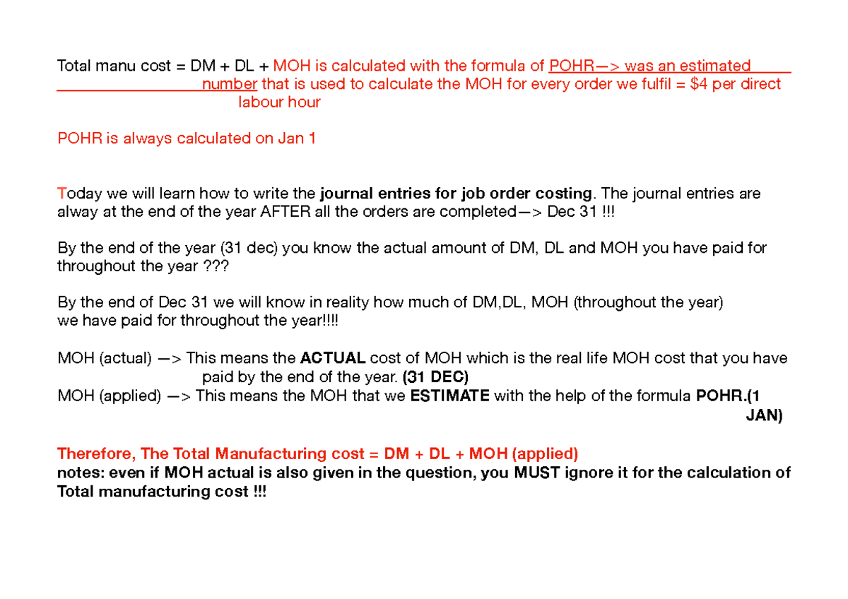 ACT 202 SEC 13 Final Exam Notes on Job Order Costing and Journal ...