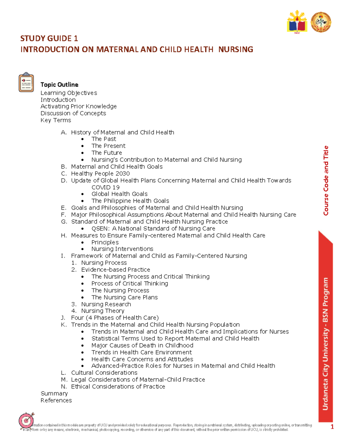 Study Guide 1: Overview of Maternal and Child Health Nursing - Studocu